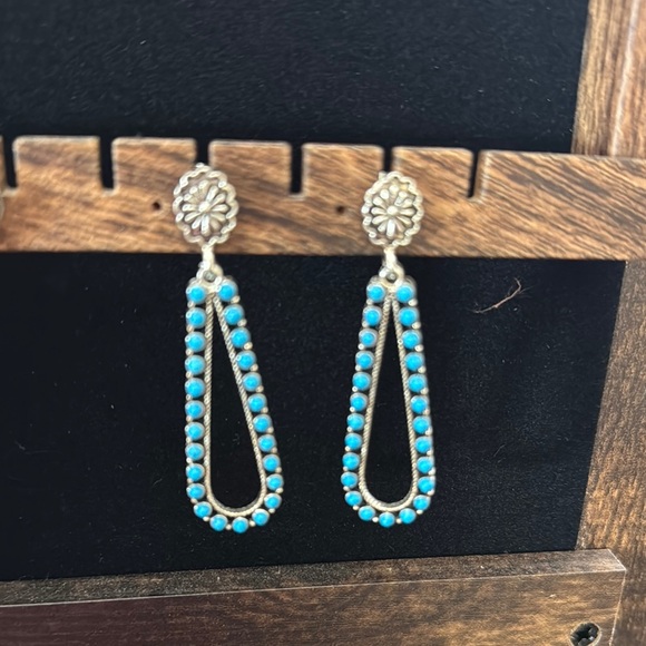 Turquoise and Silver Drop Earrings - Picture 1 of 1